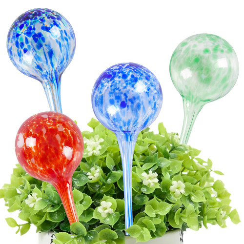 Nhmpretty Plant Watering Globes 4 Pack Hand-Blown Colorful Glass Plant Watering Devices Self Watering Bulbs for Plants for Indoor and Outdoor Use Water Globes for Plants Size 7.9" L x 2.8" D Nhmpretty Plant Watering Globes 4 Pack Hand-Blown Colorful Glass Plant Watering Devices Self Watering Bulbs for Plants for Indoor and Outdoor Use Water Globes for Plants Size 7.9" L x 2.8" D