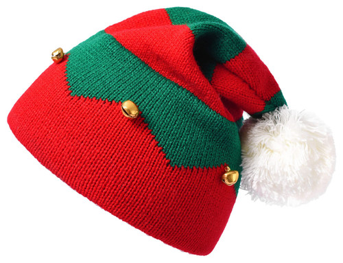 Vikodah Christmas Knitted Beanies Hat - Elf Knitted Hat Santa Clause Knitting Beanie Hat with Pompom for Adult Teens Red