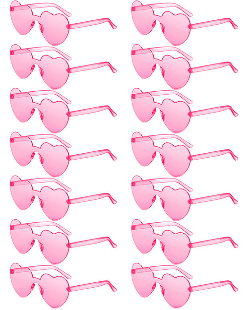 14 Pairs Heart Shaped Rimless Sunglasses Frameless Heart Sunglasses Transparent Candy Color Glasses Tinted Eyewear(Pink)