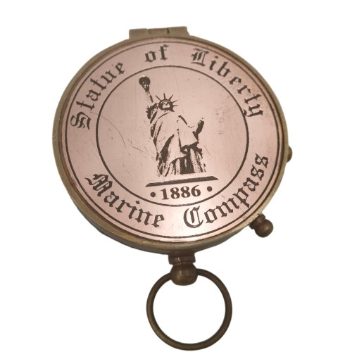 Antique Brass & Copper Compass Quote Engraved Statue of Liberty 1886 Marine Compass Handmade Antique and Copper Finish Brass Navigational Directional Compass for Hiking Trekking Travelling Best Gift