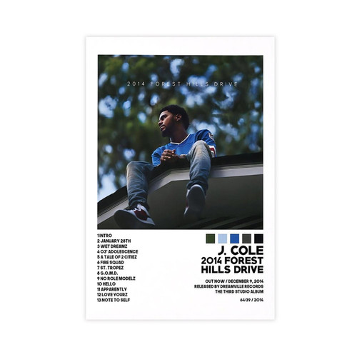 DEEBOW J Cole 2014 Forest Hills Drive Album Canvas Poster Wall Art Decor Print Picture Paintings for Living Room Bedroom Decoration Unframe:12x18inch(30x45cm)