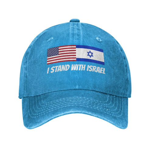 I Stand with Israel USA American Flag Support Israeli Cowboy Hat Men Vintage Baseball Cap Women Trucker Hat Blue