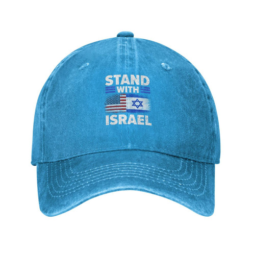 Stand with Israel USA Flags,Support Israeli Cowboy Hat Men Vintage Baseball Cap Women Trucker Hat Snapback Hat Blue