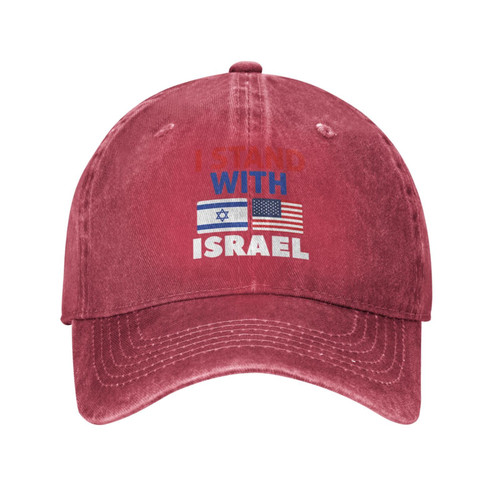 I Stand with Israel Map American Flag USA Support Israeli Cowboy Hat Men Vintage Baseball Cap Women Trucker Hat Red