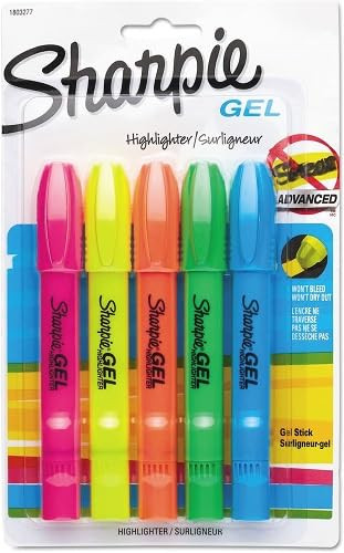 sharpie Gel Highlighter, Assorted Colors, 5 per Set
