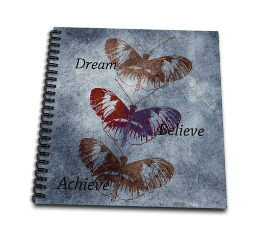 3dRose db_79153_3 Dream, Believe, Achieve Inspirational Words Butterflies-Mini Notepad, 4 by 4"