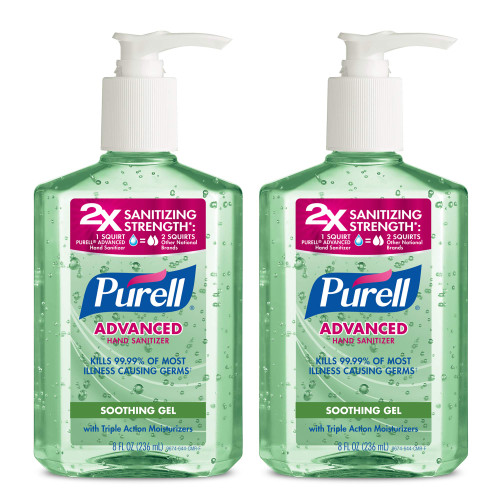 PURELL Advanced Hand Sanitizer Soothing Gel, Fresh Scent, with Aloe and Vitamin E- 8 fl oz Pump Bottle (Pack of 2) - 9674-06-EC2PK