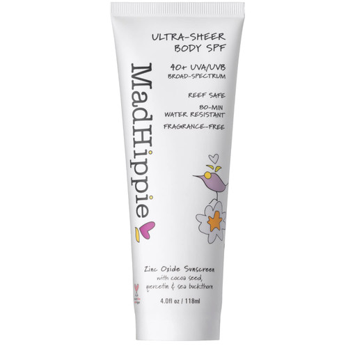Mad Hippie Ultra Sheer Body Sunscreen, 40 SPF Travel Sunscreen, Zinc Oxide Mineral Sunscreen Lotion for Sun Skin Care, Antioxidants, Fragrance Free, Coral Reef Safe Sunscreen, 4 Oz