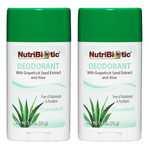 NutriBiotic Unscented Deodorant with GSE, 2.6 Ounce Stick, Twin Pack | with Witch Hazel, Grapefruit Seed Extract & Aloe | Vegan & Free of Aluminum, Paraben, Phthalates, Gluten, GMO's & Fragrance