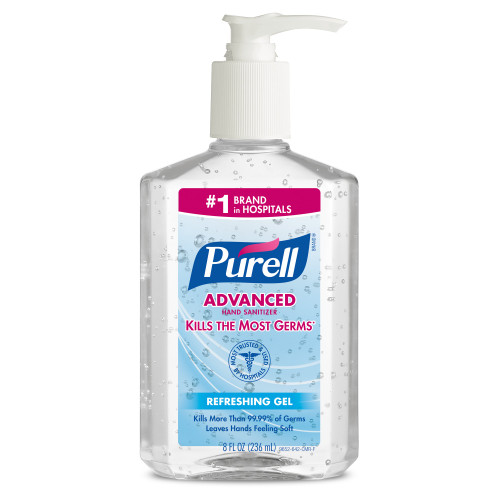 PURELL Advanced Hand Sanitizer, Refreshing Gel, 8 fl oz Sanitizer Table Top Pump Bottles (Pack of 2) - 9652-06-EC2PK