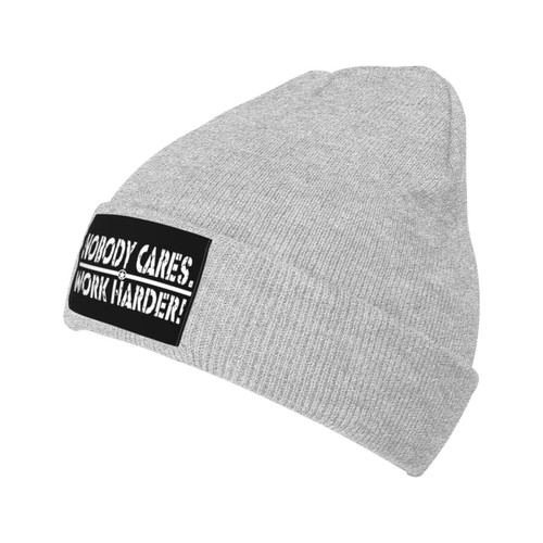 Kkaingg Nobody Cares Work Harder Beanie Hats for Women Men Black Winter Hat Womens Beanies Knit Skull Cap Slouchy hat Gray