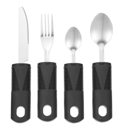 Healifty Adaptive Utensils 4-Piece Set - Weighted Utensils for Hand Tremors, Parkinsons, Arthritis Elderly, Stainless Steel Fork, Knife, Spoon Silverware Set