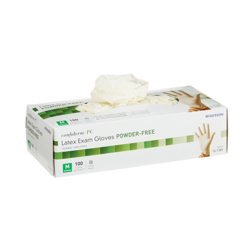 McKesson Confiderm PC Latex Exam Gloves - Powder-Free, Ambidextrous, Textured, Non-Sterile - Ivory, Size Large, 100 Count, 1 Box