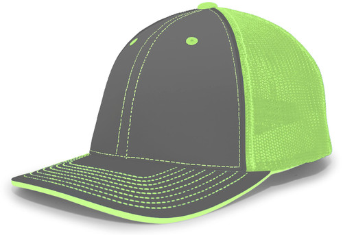 Pacific Headwear Standard Trucker Pacflex Cap, Graphite/Neon Green/Graphite, Small