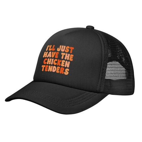 wikjxiz I'll Just Have The Chicken Tenders Mesh Hat Black Trucker Hats Adjustable Funny Curved Brim Baseball Cap