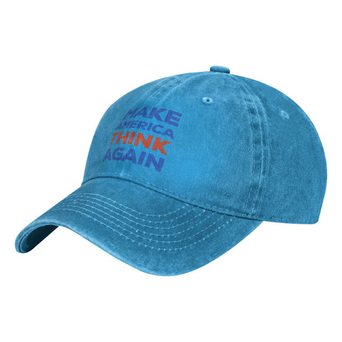 VHALGVNBC Make America Think Again Trucker Hat Vintage Washed Denim Baseball Cap Adjustable Dad Hats for Men Women Blue, One Size