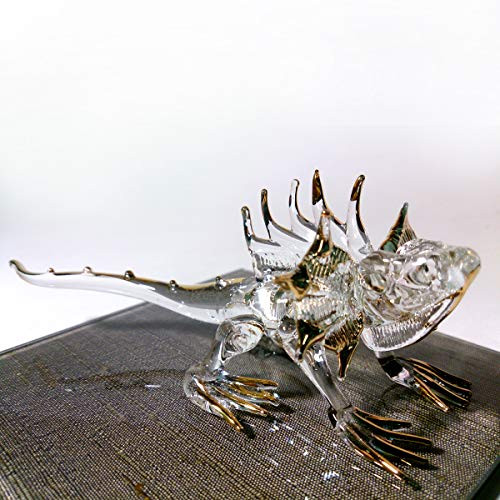 Sansukjai Iguana Miniature Figurines Animals Hand Blown Glass Art 22k Gold Trim Collectible Gift Decorate, Clear Gold