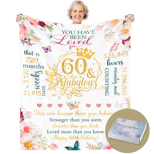 Budalagong 60 Years Old Birthday Gifts for Women, 60th Birthday Gift Blanket with Gift Box, 60th Birthday Gifts for Women, Happy 60th Birthday Gifts for Women, Gifts for 60th Birthday Women