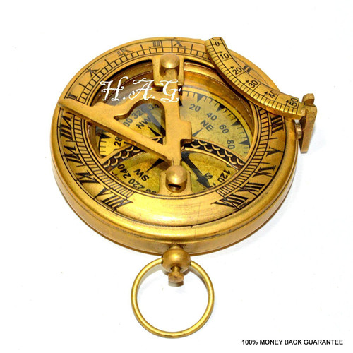 Shaheera Nautical Brass Compass Military or Ships Nautical Pocket Watch Style Sundial Compass Working Order Brass Vintage Compass With Antique Finish A
