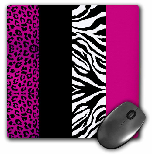 3dRose LLC 8 x 8 x 0.25 Inches Mouse Pad, Pink/Black/White Animal Print Leopard and Zebra (mp_35436_1)