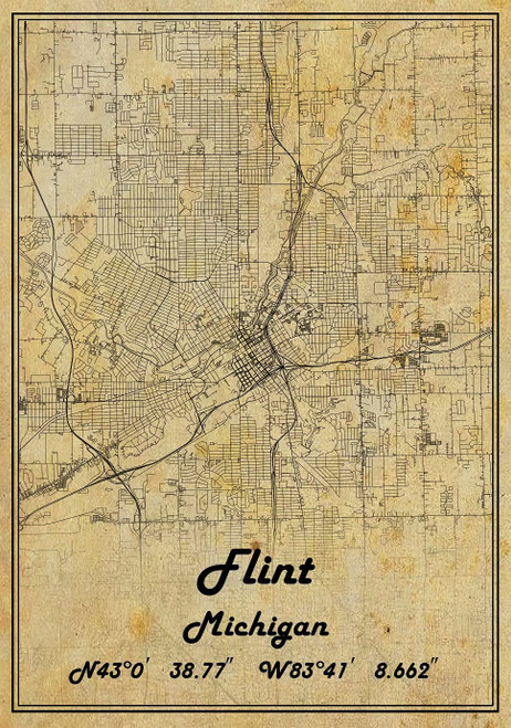 Kaisrlse Flint Michigan USA Vintage Map Poster Flint Michigan USA Map Art Flint Michigan USA City Road Map Poster Vintage Gift Map 9X11 inch