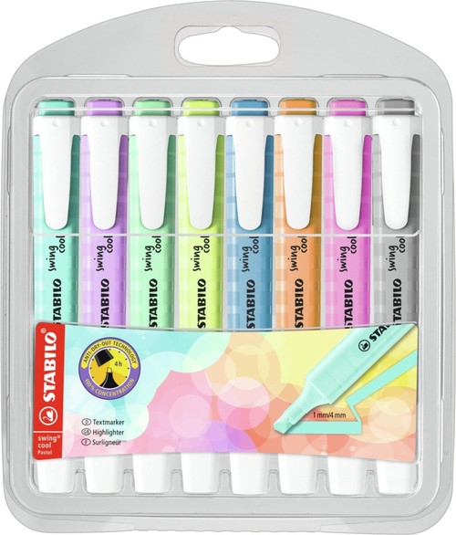 STABILO Swing Cool Highlighter Set, Set of 8, Fluorescent/Pastel