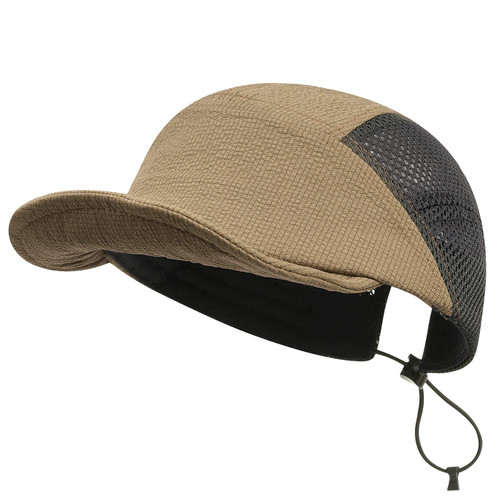 Croogo Trucker Mesh Baseball Cap Quick Dry Sun Hats Mens Five-Panel Cap Breathable Short Brim Dad Hats Tennis Cap,Khaki-DY13