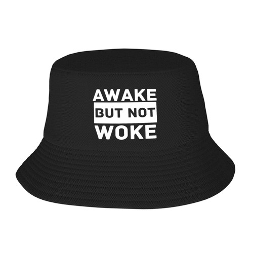 fwoeqiz Awake But Not Woke Black Bucket Hat Sun Protect Fishing Cap Sun Hats for Men Women