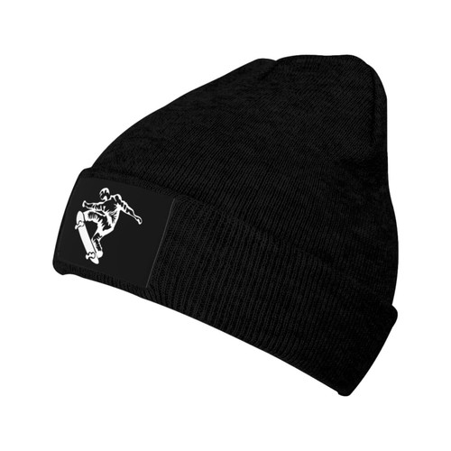 Winter Knit Hat Cap for Men Women, Skateboard Skaters Daily Beanie Hat Unisex Warm Cuff Ski Skull Caps Black