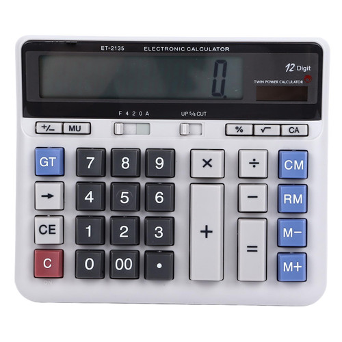 LCD 12 Digit Desktop Calculator Solar Powered Standard Function Calculator Basic Office Calculator Electronic Calculator for Office School