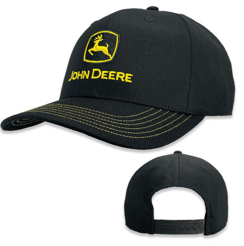 John Deere Moline 112 Black Woven Cap Yellow Construction Logo