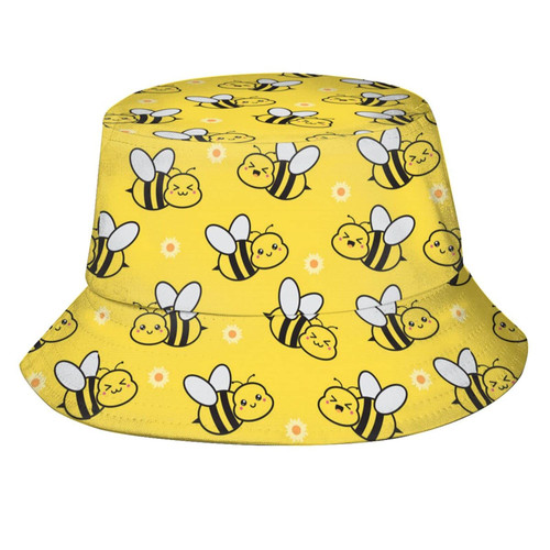 Fashion Bees Pattern Bucket Hat Sun Protection Wide Brim Hat Packable Summer Travel Fisherman Cap for Women Men