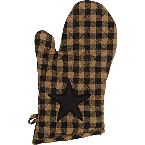 VHC Brands Primitive Tabletop Kitchen Black Fabric Loop Cotton Appliqued Star Oven Mitt Raven VHC Brands Primitive Tabletop Kitchen Black Fabric Loop Cotton Appliqued Star Oven Mitt Raven