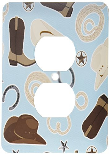 3dRose lsp_192881_6""Cute Cowboy Theme Pattern Blue And Brown" 2 Plug Outlet Cover, Multicolor