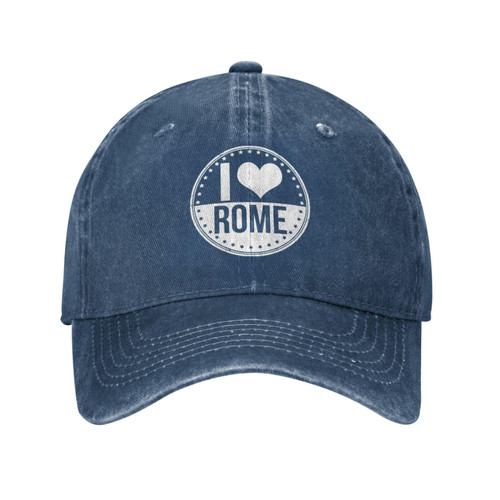 wikjxiz I Love Rome Hat Fashion Navy Blue Baseball Cap Adjustable Washed Denim Cotton Dad Hats for Men Women