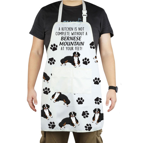 CENWA Bernese Mountain Apron With Pockets Bernese Mountain Gifts Adjustable Cooking Apron For Animal Dog Lovers (Bernese Mountain APRON)