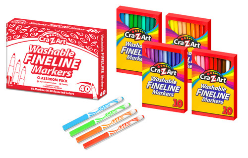 Cra-Z-Art Super Washable Markers Classroom Pack, 30 Assorted Colors, Broadline, 40 Count