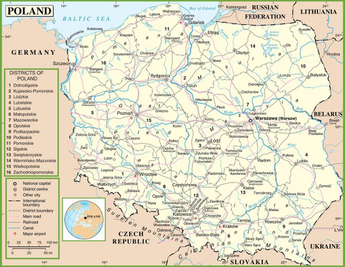 Gifts Delight Laminated 31x24 Poster: Poland Political map