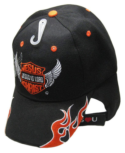 Trade Winds Jesus is Lord Biker Style Christian Flame Black Embroidered Cap Hat Jesus Christ
