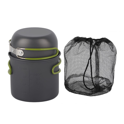 Camping Cookware 2Pcs/set Portable Aluminum Pots with Carrying Mesh Bag for Outdoor BBQ Travel Backpacking Hiking Picnic Cooking