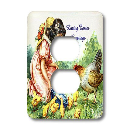 3dRose lsp_42962_6 Feeding Baby Chicks And Rooster Outlet Cover