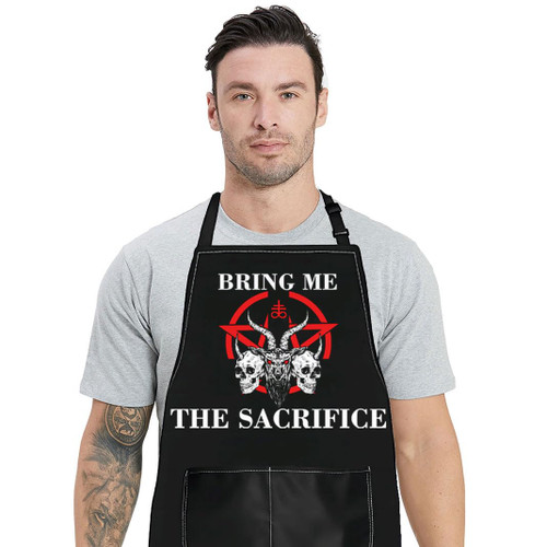 WZMPA Satanic Goat Head Kitchen Apron For Men Women Pentagram Demon Gifts Bring Me The Sacrifice Apron For Cooking Baking (BRING ME THE SACRIFICE AP)