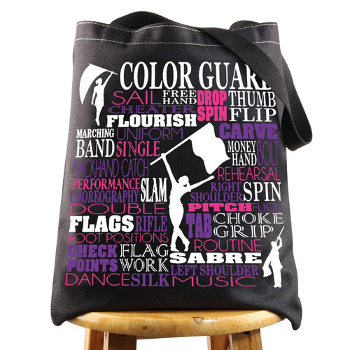 LEVLO Color Guard Canvas Tote Bag Color Guard Team Gift Flag Girls Shoulder Bag Colorguard Appreciation Gift (Color Guard BT)