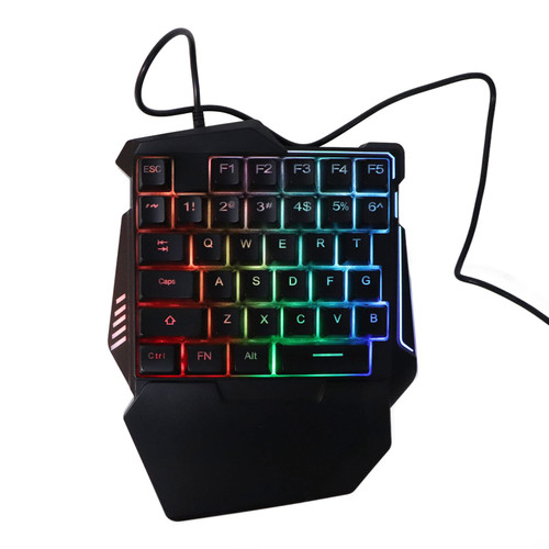 One Handed Gaming Keyboard, 35 Keys Mechanical RGB Colorful Backlight Ergonomic Keypad, Professional USB Wired Single Hand Keyboard for PC Computer