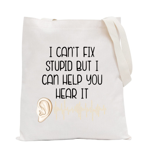 POFULL Audiologist Gifts for Ear Doctors Audiology Student Graduation Gift I Can't Fix Stupid But I Can Help You Hear It Makeup Bag (I Can Help You Hear It Tote Bag)