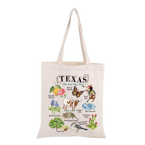 PWHAOO Texas Canvas Tote Bag Texas State Gift Texas Lover Gift Texas Themed Gift Texas Eco Tote Bag (TEXAS Lone Star State TOTE)