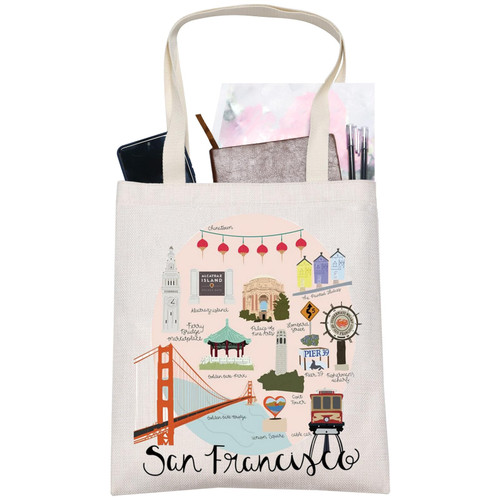 LEVLO San Francisco Trip Tote Bag San Francisco Golden Souvenir Gift San Francisco Reusable Grocery Bag San Francisco Merch (San Francisco Tote Bag)