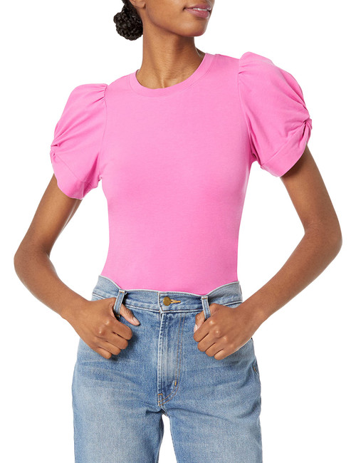 Amazon Essentials Women's Classic-Fit Twist Sleeve Crewneck T-Shirt, Bright Pink, Medium