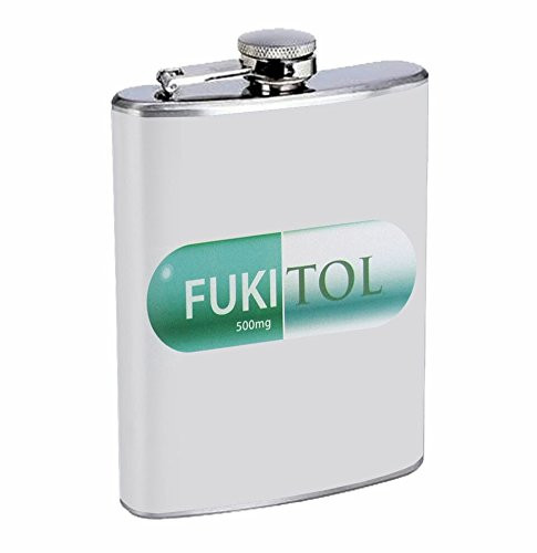 Fukitol Hip Flask Stainless Steel 8 Oz Silver Drinking Whiskey Spirits R1