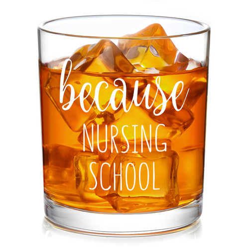 DAZLUTE Nursing Students Gifts, Because Nursing School Whiskey Glass for Men Women Student Future Nurse Birthday Christmas, School Nurse Gifts for Nurse Graduation Nurse Week Nurse Appreciation, 10oz